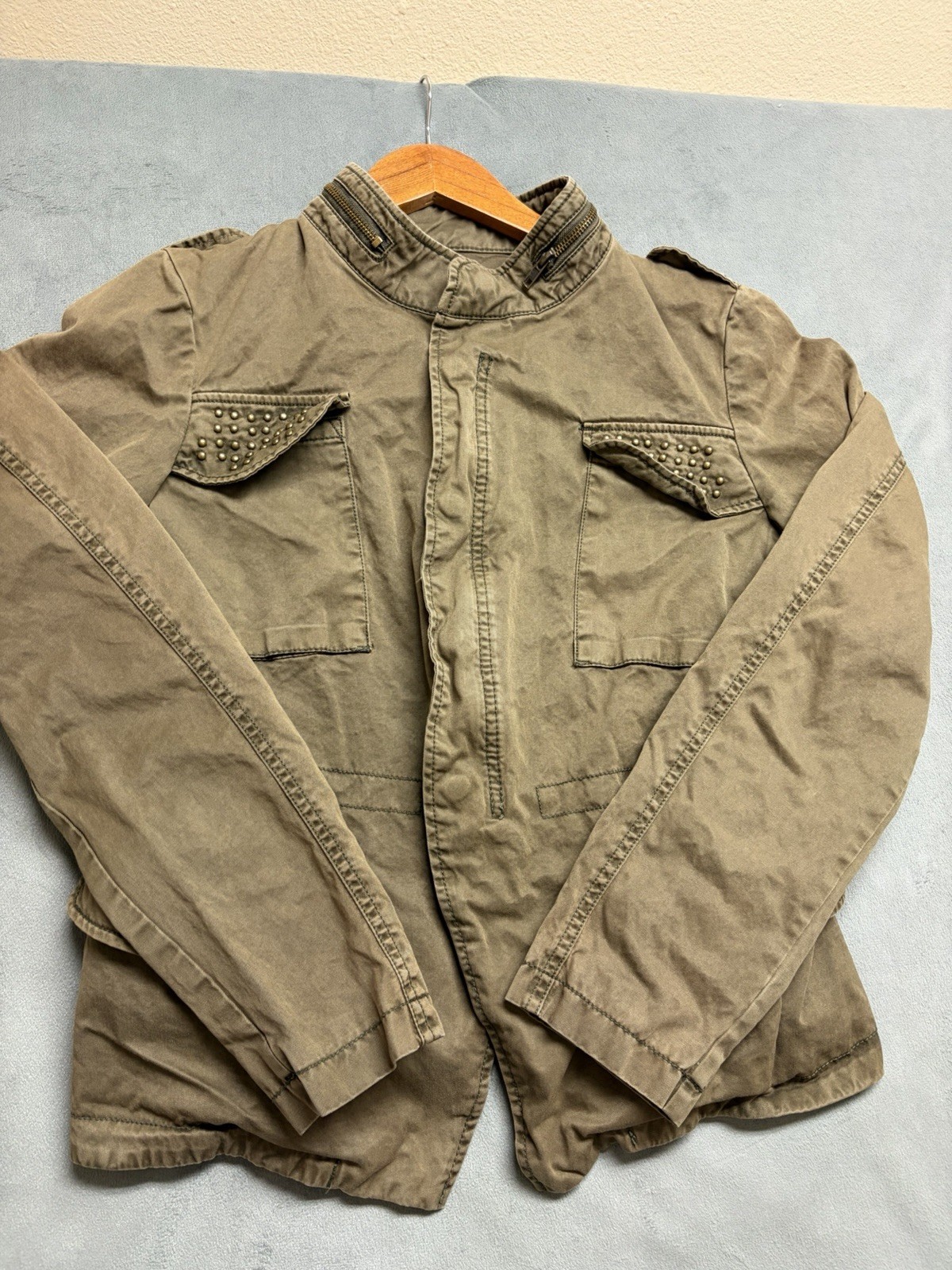 ZARA Basic Studded Military Utility Jacket Green … - image 8