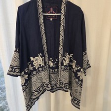 Johnny Was Navy Blue /cream Embroidered Kimono