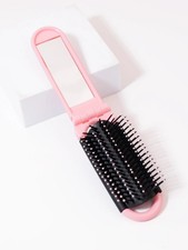 Folding Hair Brush With Mirror Travel Handbag Pocket Size Portable Handy Compact
