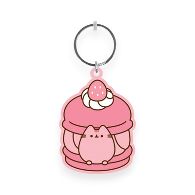 Echte Pusheen Erdbeere Schlüsselanhänger Gummi Schlüsselanhänger süße Katze Cartoon Macarons