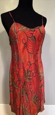 Vintage 90  s Victoria Secret 100 Silk Red Floral Botanical Leaf Slip Dress M