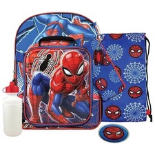 Marvel SPIDER-MAN Deluxe 7 Piece Backpack Set NEW Lunch Bag, Pencil Case More