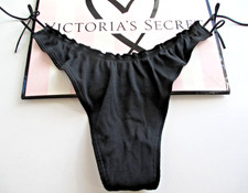 VICTORIA'S SECRET PINK Cotton Side Tie Ruffle Bow High Leg Thong S M L XL Black