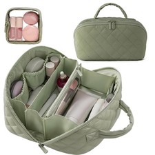 Travel Makeup Bag,Wide Open Lay-Flat Water-Resistant Cosmetic Case Organizer-