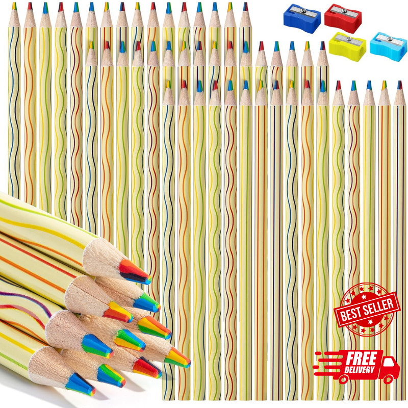 S, 48 Pack, 7 Color In 1 Rainbow Colored Pencil, Fun Pencils For K