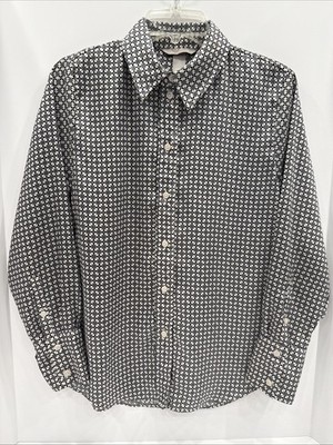 H&M Women's S Long Sleeve Button Up Career Blouse Ivory/Black Minimalist