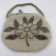 Vintage Floral Beadwork Small Clutch Purse Czechoslovakia Deco Flapper RARE
