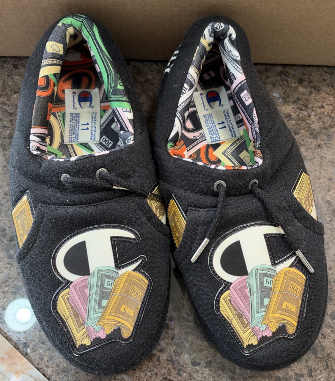 Champion x Monopoly Slip-On Slippers Men's Size 11 Black Multicolor Comfort image 3