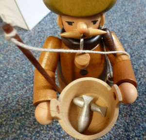 Wooden Fisherman Holding Bucket Incense Burner Smoker Made In Germany