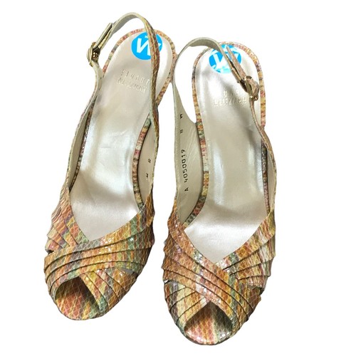Stuart Weitzman Womens High Heels Peep Toe Snakeskin AUTUMN TWEED Wicky Size 8 - Picture 2 of 12