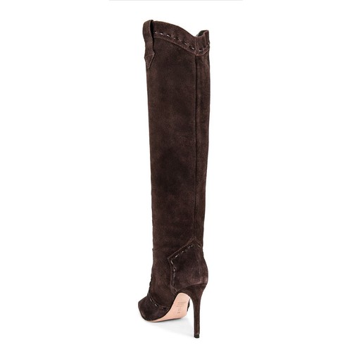 Schutz Revolve Pointed Toe Stiletto Heel Boot Tall Western Pull On Suede Brown - Picture 2 of 9