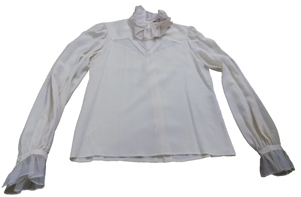 Blusa De Colección Rina Di Montella 100% Seda Marfil Talla 8 Volantes Talla 6 Falda Plisada Completa Foto 2 de 4