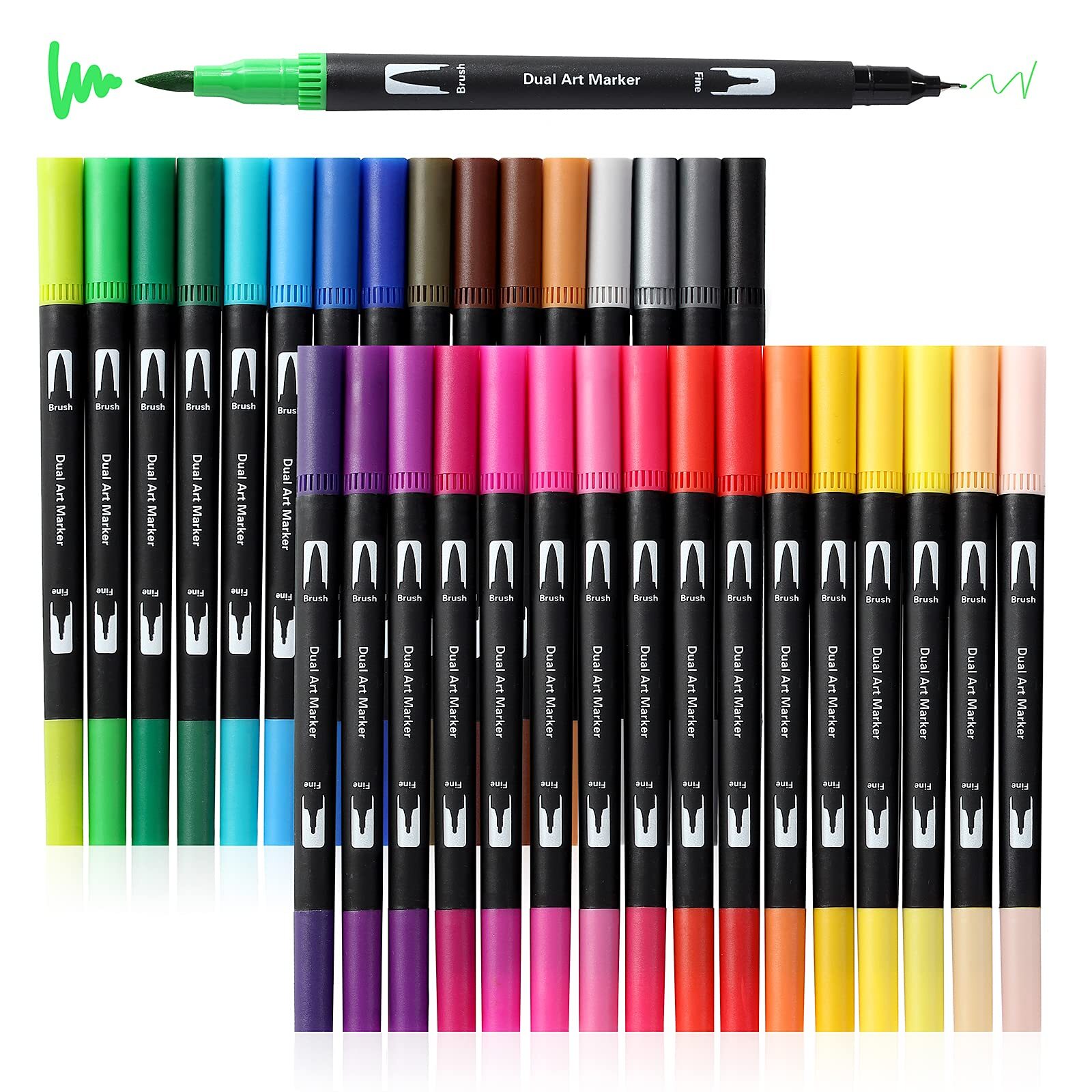 Art Markers Brush Pen, 32 Colored Pens Fine Point Highlighter Pen & Brush for...