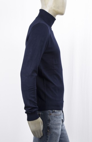 MAGLIA MARKUP DOLCEVITA IN VISCOSA RASATO SLIM BLU - Foto 4 di 5