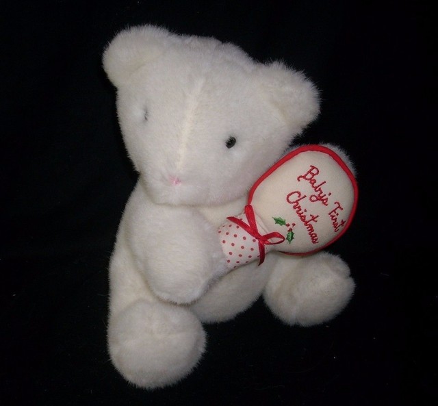 10" VINTAGE EDEN BABY'S FIRST CHRISTMAS TEDDY BEAR RATTLE STUFFED ANIMAL PLUSH eBay