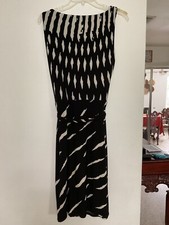 Lauren by Ralph Lauren midi sleeveless crinkle Belted Size 12 Black/white