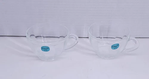 DURALEX France Clear Glass Coffee/Tea Cups with Handles Set of 2 Vintage