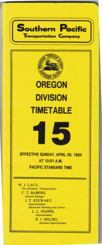 1984 SOUTHERN PACIFIC Oregon DIVISION EMPLOYEE TIMETABLE #15