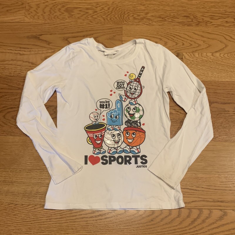Justice Limited Too CUTE Cartoon Love Sports White Long Sleeve Tee Shirt Girls12