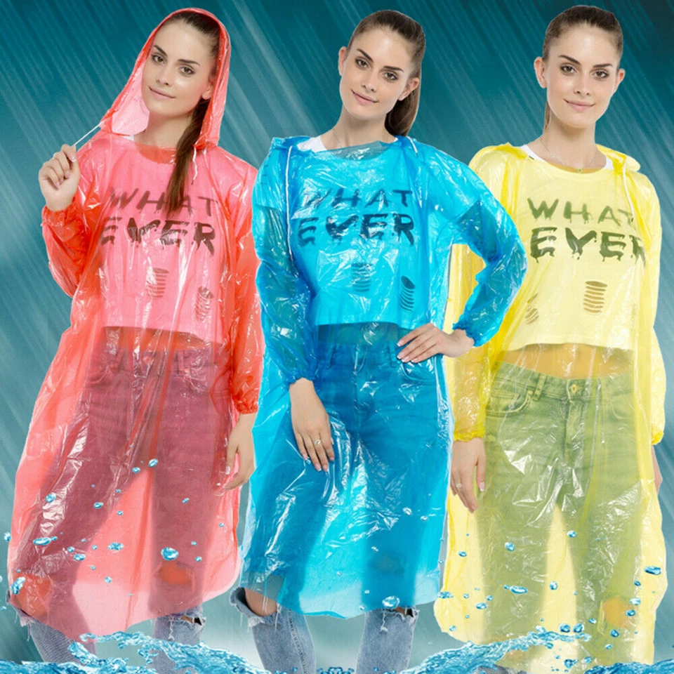 5x Desechable Capucha PE Impermeable Poncho Plástico Impermeable Prendas para Lluvia Sudadera con Capucha Viaje Foto 2 de 4