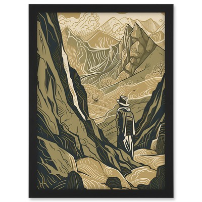 Goldgräber auf Felsen Bergkette Gipfel Landschaft gerahmt Kunst Bild Druck A3