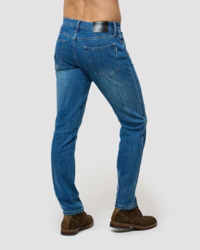 INTO THE AM Medium Indigo Mens Jeans - Legacy Stretch Denim Slim Fit Tapered Leg - Picture 3 of 6