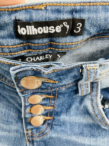 Dollhouse Jeans Damen Größe 3 Knopfleiste Denim gerades Bein distressed "Charlie" - Bild 5 von 5