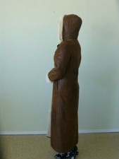 Full Length Winter Leather Overcoat With Hood.size L