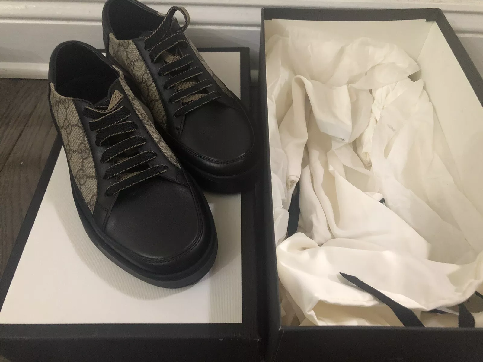 Chaussures Gucci Auth homme GG Supreme noir marron Gucci taille G 4,5