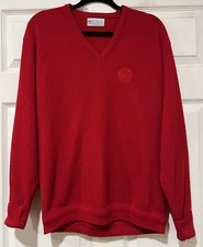 Vtg Pickering Men's L V-Neck Red L/S Sweater USA Made Chocolate Chip Cookie Co