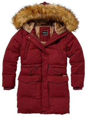 PEPE JEANS women's coat jacket parka Garland winter faux fur burgundy red size XS
