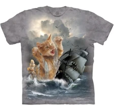 The Mountain Krakitten Cat Kitten Ship Ocean Kitty Pirate Grey T-Shirt S-3X