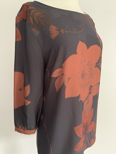 Ladies Next Orange & Brown Floral Top 3/4 Sleeves Size 10 Autumnal Spring - Picture 7 of 9