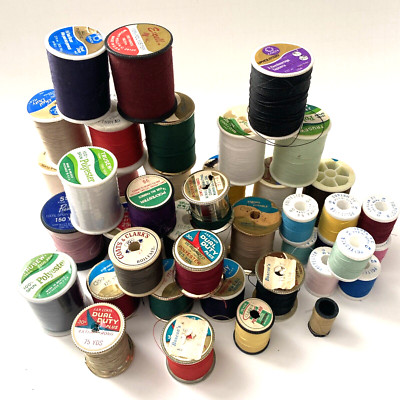 Vintage Sewing Machine Thread Spools ~ Lot Of 40 ~ Assorted Colors, Types, Sizes