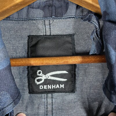 Denham Japan Shirt Chore Jacket Size Large Camo Blue Denim