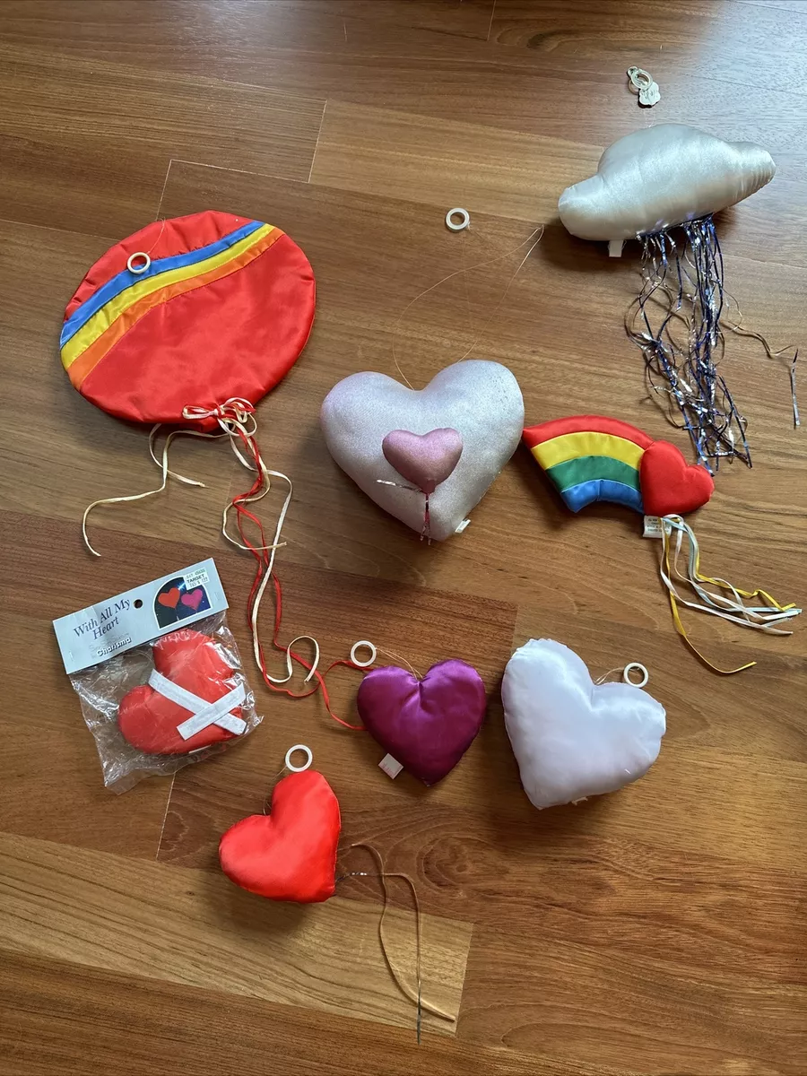 Vintage Balloon Rainbow Heart Cloud Nursery Puffy Wall Hanging Decor Fabric EUC