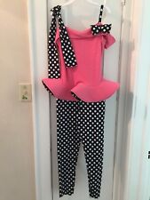 Art Stone Dance Costume 5483 Pink  Polka Dots Jumpsuit - Medium Adult