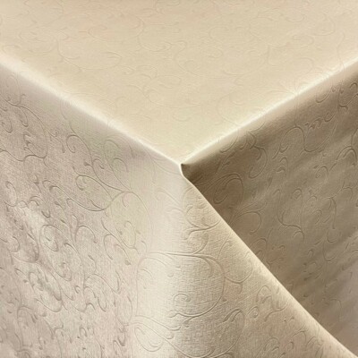 Wachstuch Tischdecke Damast floral geprägt beige 03038-08 eckig rund oval 
