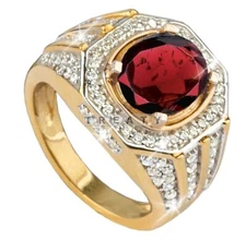 Garnet Oval Cut With 925 Sterling Silver Gold Plated Ring For Men's #325 *