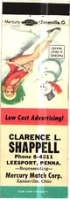 Low Cost Advertising Clarence I. Shappell Mercury Match Vintage Matchbook Cover