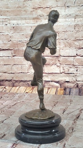 Bronze Male playing Baseball Throwing Ball Pitcher Marble Base Signed Gift NR - Picture 6 of 10