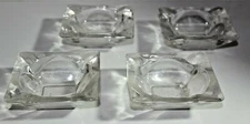Ashtrays Set of 4 Clear Glass Vintage Mid Century Modern 3.25" 4 Slot Square