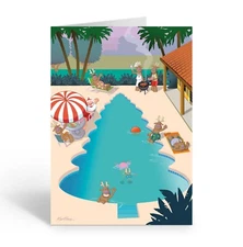 Pool Christmas Tree Holiday Card | 18 Boxed Pool Christmas Cards -30010