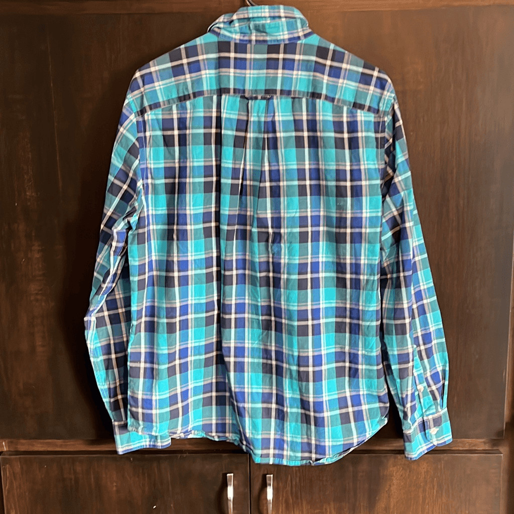 American Eagle Blue Plaid Button Down Large - image 2