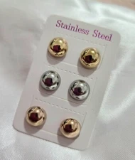 Womens Stainless Steel 10mm Set of 3 pairs semicircle earrings