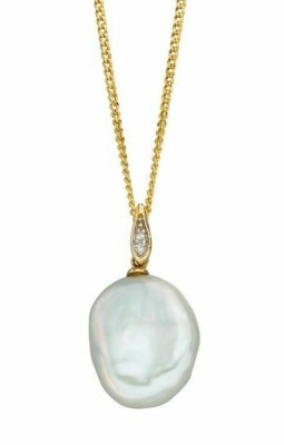 Diamant und Perle Anhänger 9 kt Gelbgold 375 gepunzt British Made