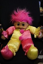 Vintage Jumbo Troll Clown Jester Harlequin by Russ Pink Hair