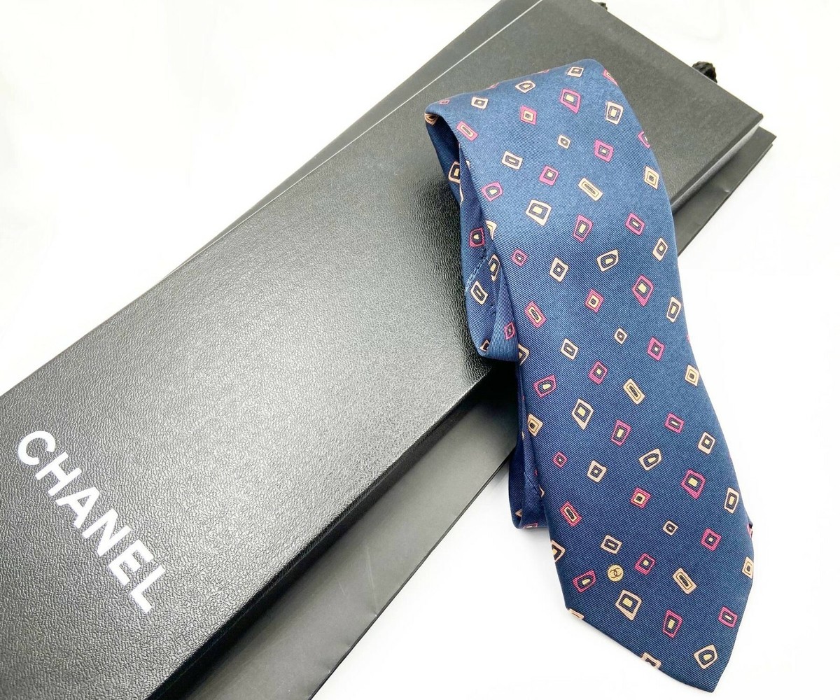 Chanel Vintage Men's Square Blue Silk Tie | eBay