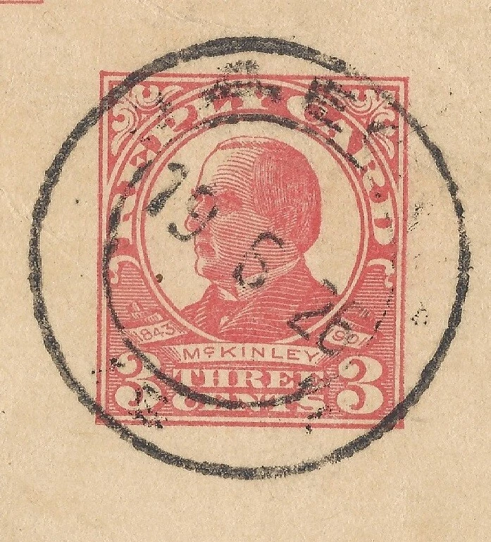 UNUSUAL POSTMARK ON EARLY POSTAL CARD, MCKINLEY 3C STAMPED CARD - Image 2 of 3