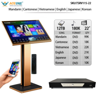 12TB HDD 180K MandarinVietnamese English Songs 22''Touch Screen Karaoke Player